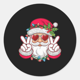 Pegatina Redonda Cara de Santa Gafas Retro Navidad Xmas