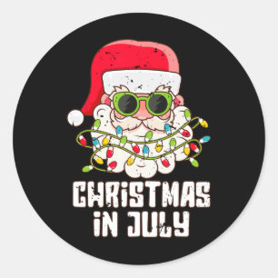 Pegatina Redonda Cara de Santa Navidad en Julio Gafas de Sol Vintag