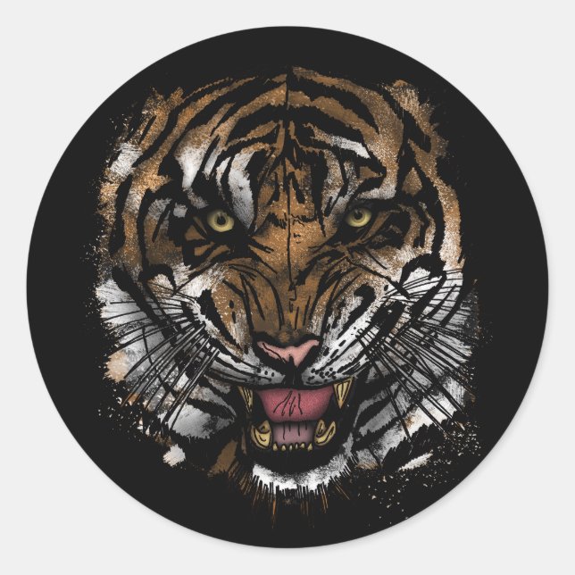 Pegatina Redonda Cara de tigre (Anverso)