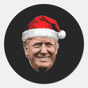 Pegatina Redonda Cara de Trump Navidad Santa Divertido Xmas Meme Ho