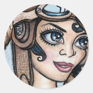 Pegatina Redonda Cara de vapor del piloto de aeronaves