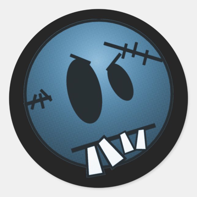 PEGATINA REDONDA CARA DE ZOMBIECON - AZUL (Anverso)