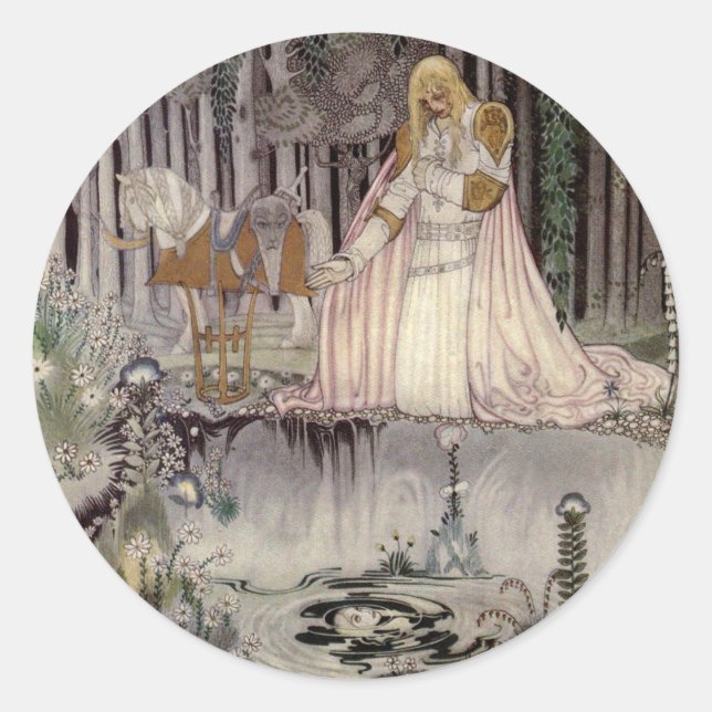 Pegatina Redonda Cara del príncipe Charmand en la piscina (Anverso)