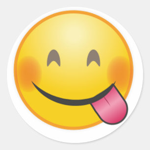 Pegatina Redonda Cara divertida de la emoji savoring amarillo