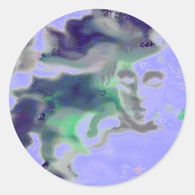 Pegatina Redonda Cara Elvish - dibujo digital, arte de fantasía (Anverso)