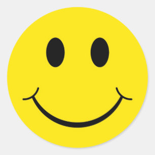 Pegatina Redonda Cara Feliz Amarilla Clásica de los 70