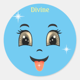 Pegatina Redonda Cara Feliz Azul Divina Adorable