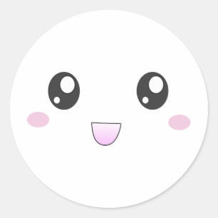 Pegatina Redonda Cara feliz de Kawaii