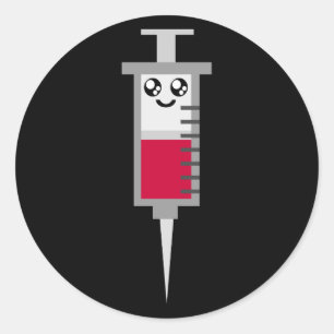 PEGATINA REDONDA CARA FELIZ MÉDICA TIRADA JERINGUILLA DE KAWAII
