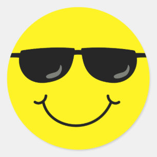Pegatina Redonda Cara fresca de la emoji con las gafas de sol