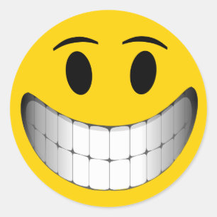 Pegatina Redonda Cara grande amarilla de la sonrisa