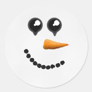 Pegatina Redonda Cara linda del muñeco de nieve del invierno