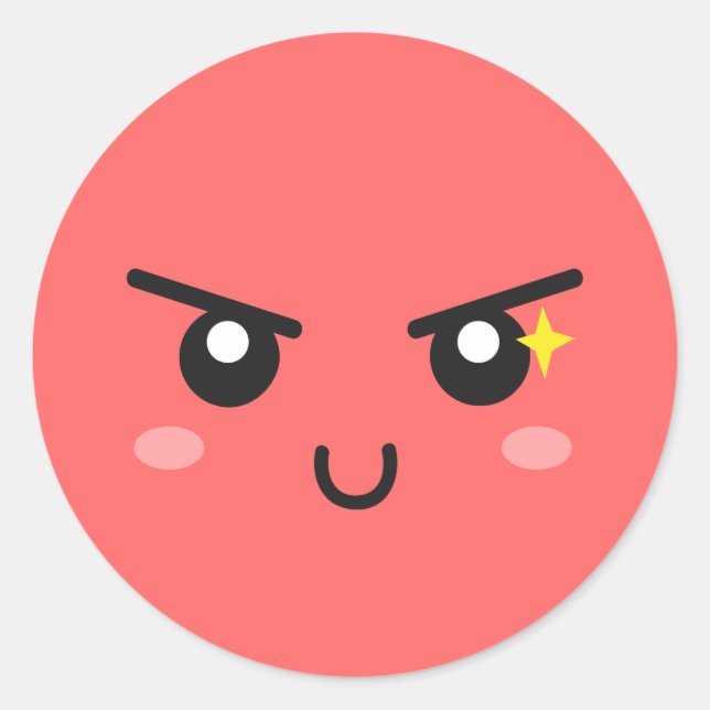 Pegatina Redonda Cara maliciosa con mancha malvada (Anverso)