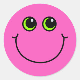 Pegatina Redonda Cara rosada feliz de la emoji