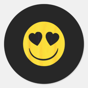 Pegatina Redonda Cara sonriente amarilla con ojos de corazón Emoji 