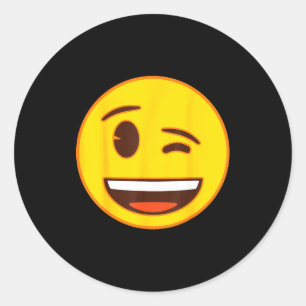 Pegatina Redonda Cara sonriente amarilla guiñando oficial emoji