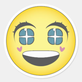 Pegatina Redonda Cara sonriente anime con corazones