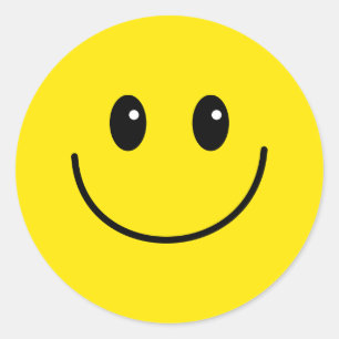 Pegatina Redonda Cara sonriente feliz amarilla