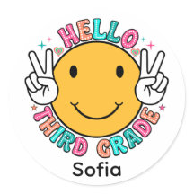 Cara sonriente groovy Hola Tercer Grado De vuelta 