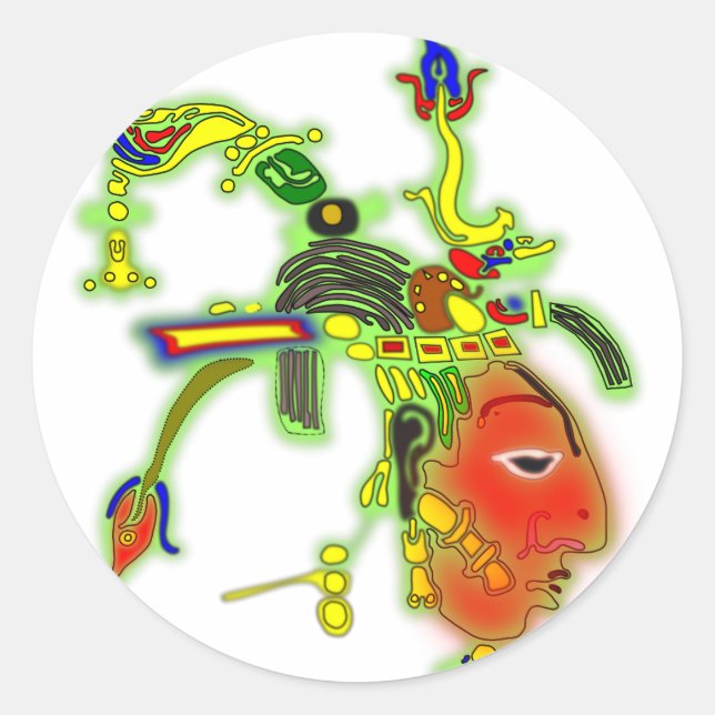 Pegatina Redonda Cara tribal de máscara de pintura divertida (Anverso)
