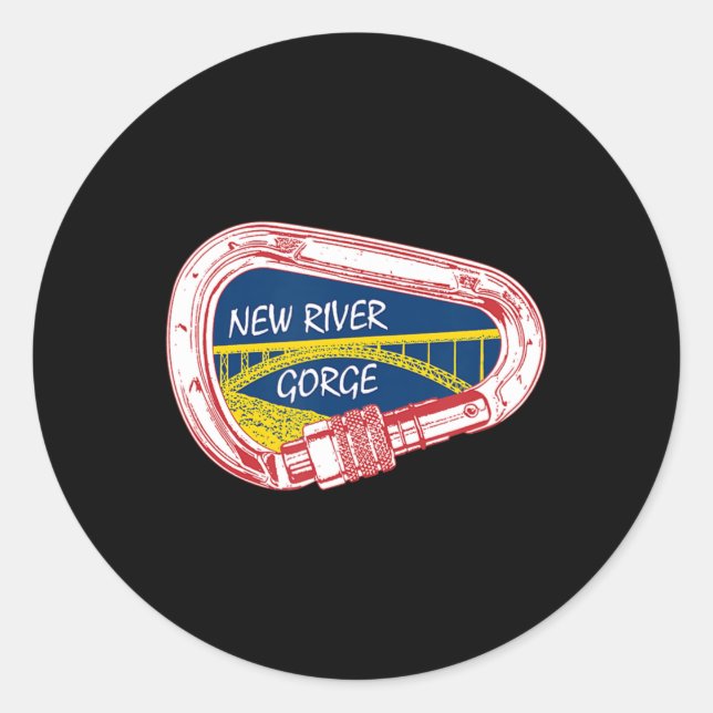 Pegatina Redonda Carabiner de escalada de la garganta del nuevo río (Anverso)