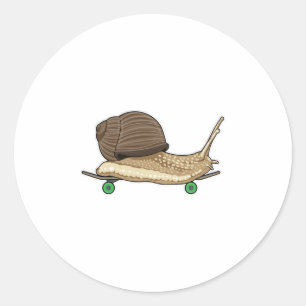 Pegatina Redonda Caracol como patinador con patineta