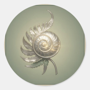 Pegatina Redonda Caracol en espiral de plata Art Nouveau