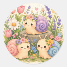 Caracoles kawaii lindos con flores