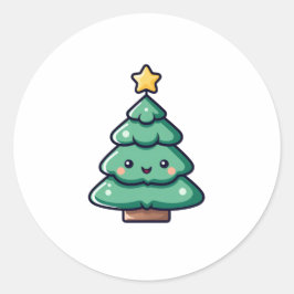Pegatina Redonda Carácter adorable de árbol de Navidad cutáneo