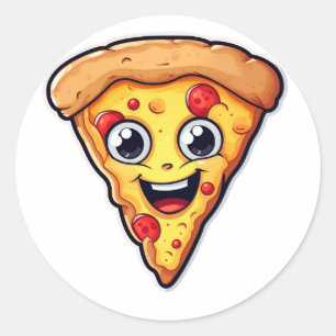 Pegatina Redonda Carácter Alegre De Pizza Slice