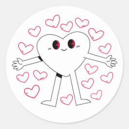 Pegatina Redonda Carácter de Corazón Adorable con Brazos Abiertos C