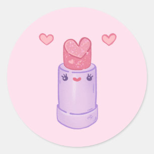 Pegatina Redonda Carácter de lápiz labial de Kawaii