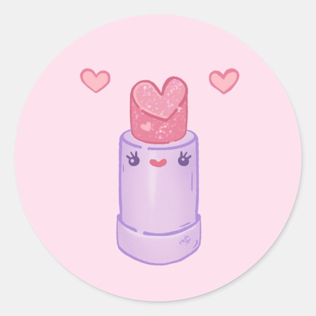 Pegatina Redonda Carácter de lápiz labial de Kawaii (Anverso)