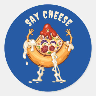 Pegatina Redonda Carácter de Say Cheese Pizza Slice