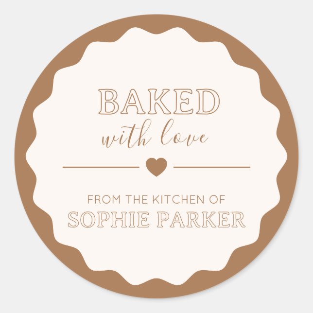 Pegatina Redonda Caramel Brown Baked With Love  Scallop Sticker (Anverso)