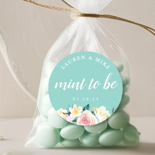 Pegatina Redonda Caramelo de menta floral rosa para regalo de boda
