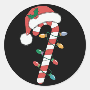 Pegatina Redonda Caramelo de Navidad Caña Santa Navidad Niños