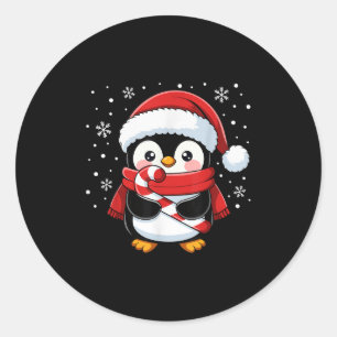 Pegatina Redonda Caramelo de Navidad de Pingüino Invierno Bebe Niña