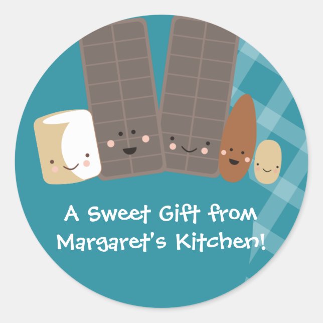 Pegatina Redonda caramelos kawaii haciendo malvaviscos de horneado  (Anverso)