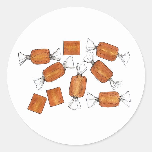 Pegatina Redonda Caramelos salados caseros dulces de caramelo hecho (Anverso)