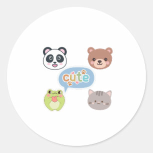 Pegatina Redonda Caras de animales kawaii lindas Diseño de dibujo