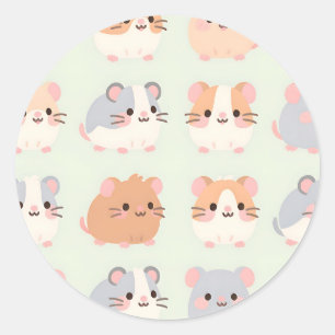 Pegatina Redonda Caras de hámster lindas patrón pastel Kawaii