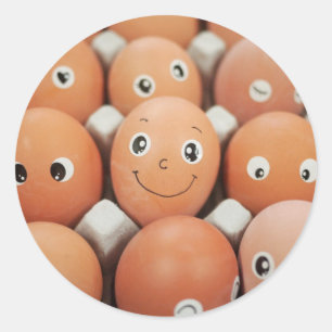 Pegatina Redonda Caras divertidas del huevo - impresión de la