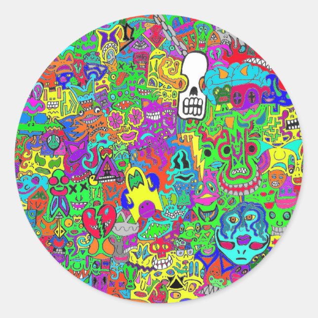 Pegatina Redonda Caras locas (Anverso)