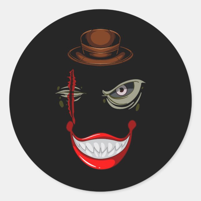 Pegatina Redonda Caray Halloween Carácter payaso película de terror (Anverso)