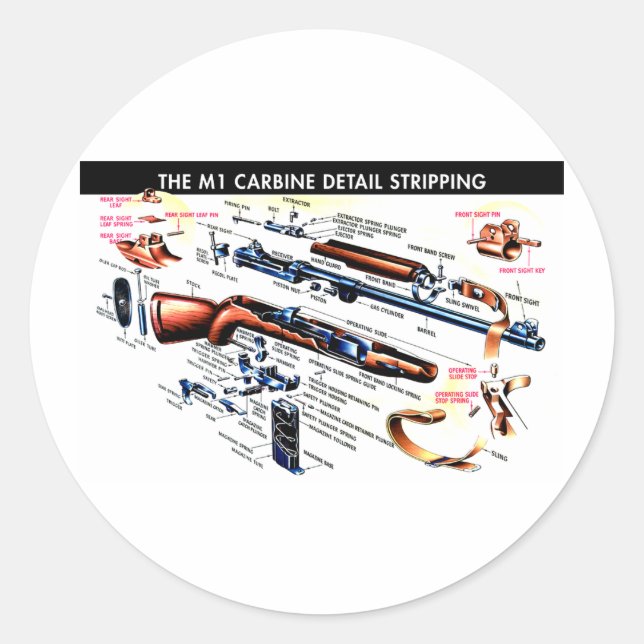 Pegatina Redonda Carbina M1 despojada (Anverso)