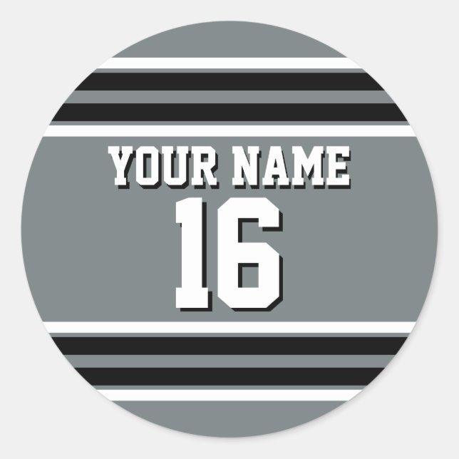 Pegatina Redonda Carbón negro de qué equipo de Jersey nombre número (Anverso)