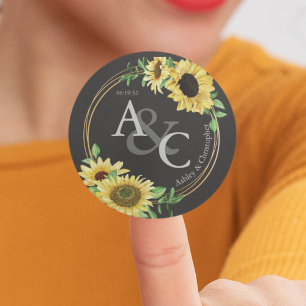 Pegatina Redonda Carbón negro ・ Elegante Boda moderno