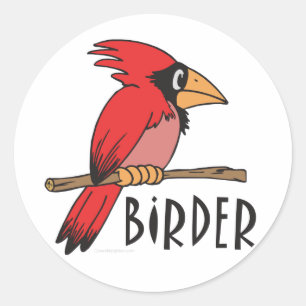 Pegatina Redonda Cardenal Birder, Ornitología, Observación de Aves
