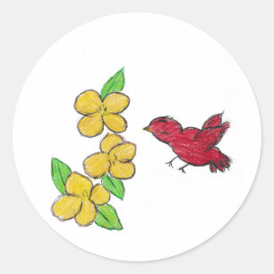 Pegatina Redonda Cardenal de flor amarilla